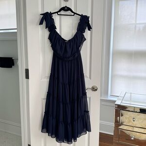 Misa Navy Blue Strapless Midi Dress - size S